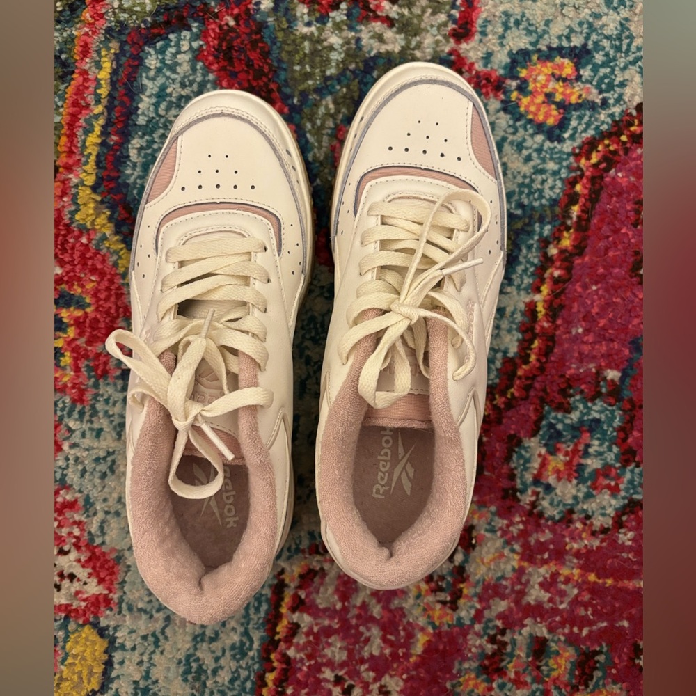 Reebok Lace-Up Sneakers in White and Pale Pink